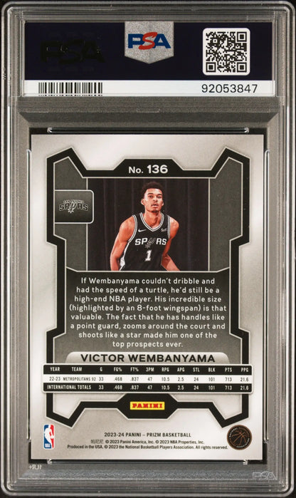 Victor Wembanyama 2023 Panini Prizm #136 PSA 10 Gem Mint basketball trading card