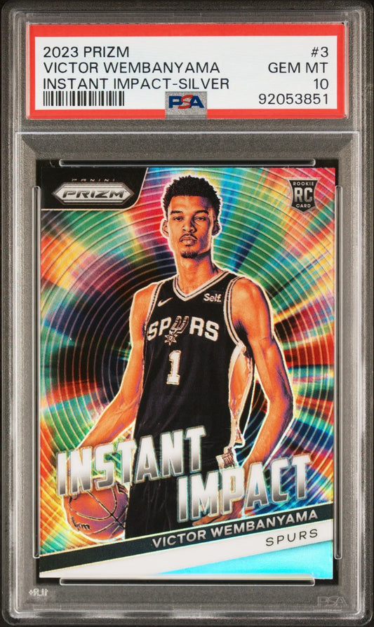 Victor Wembanyama 2023 Panini Prizm Instant Impact Silver PSA 10 Gem Mint card