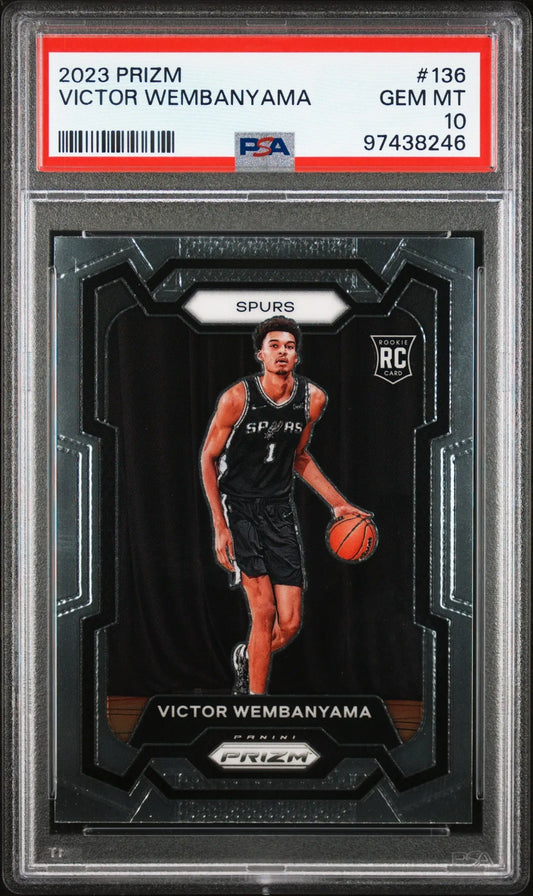 PSA 10 Gem Mint Victor Wembanyama 2023 Panini Prizm Rookie dribbling Spurs card