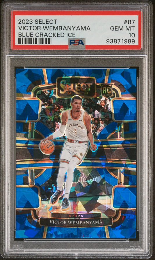 Victor Wembanyama 2023 Panini Select #87 Blue Cracked Ice PSA 10 Gem Mint 1989 - Singles
