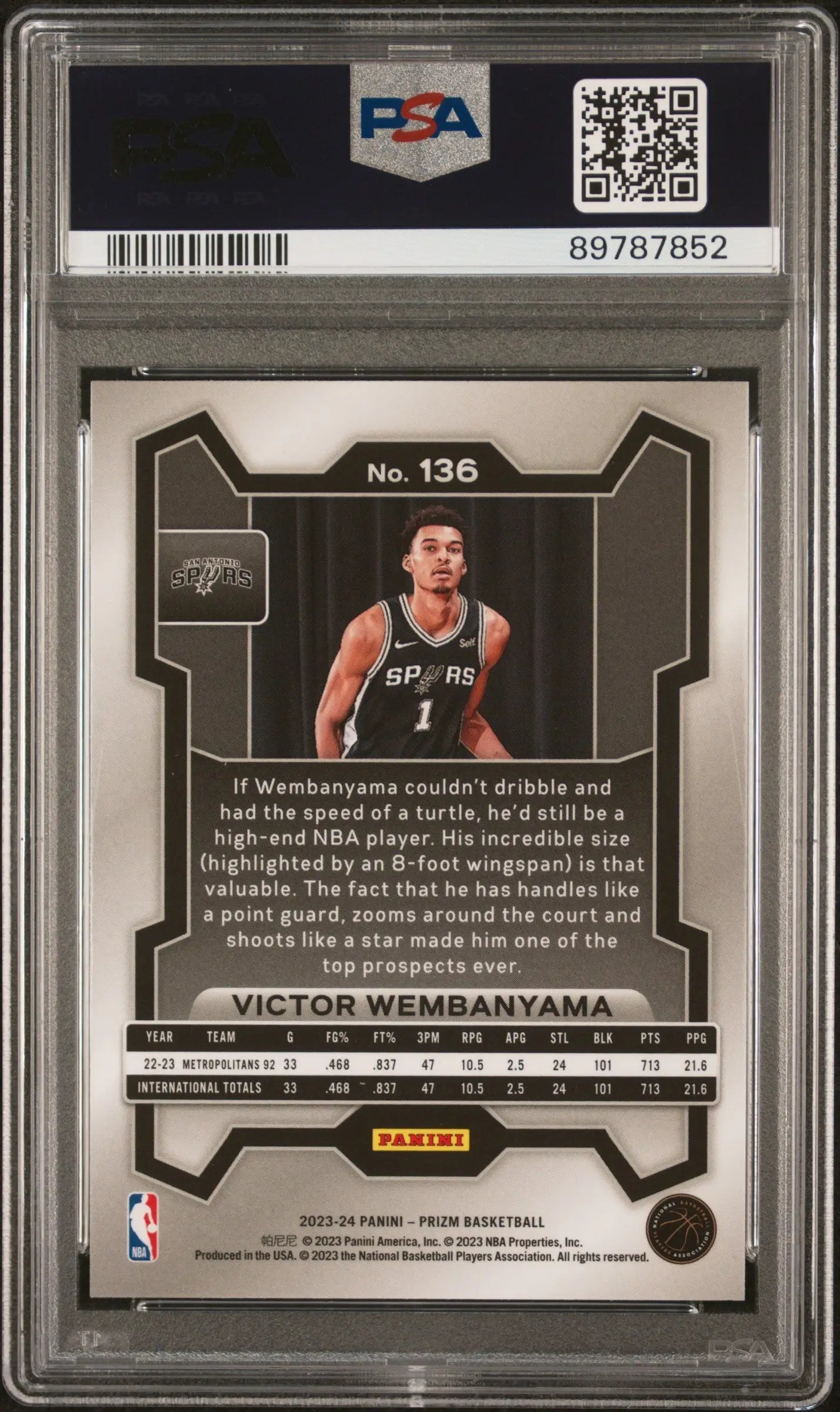 Victor Wembanyama 2023 Prizm #136 PSA 10 Gem Mint basketball trading card