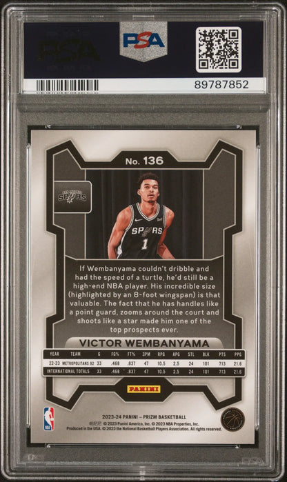 Victor Wembanyama 2023 Prizm #136 PSA 10 Gem Mint basketball trading card