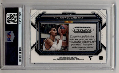 A graded Victor Wembanyama basketball trading card featuring Purple Wave PSA 10 Gem Mint