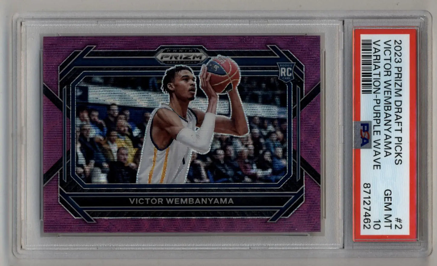 Victor Wembanyama 2023 Prizm Draft Picks Purple Wave PSA 10 Gem Mint card