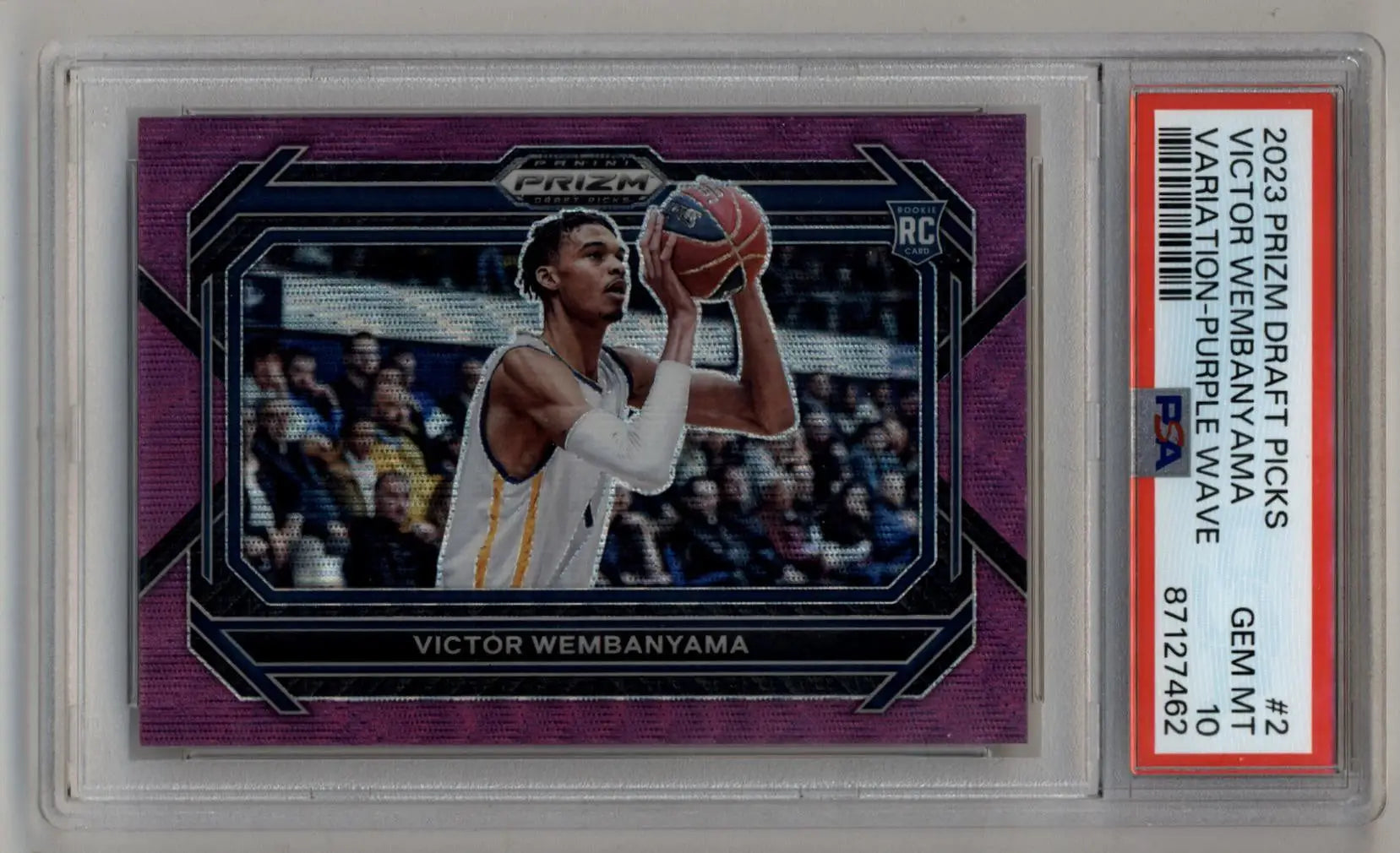 Victor Wembanyama 2023 Prizm Draft Picks Purple Wave PSA 10 Gem Mint card