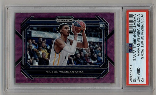 Victor Wembanyama 2023 Prizm Draft Picks Purple Wave PSA 10 Gem Mint card