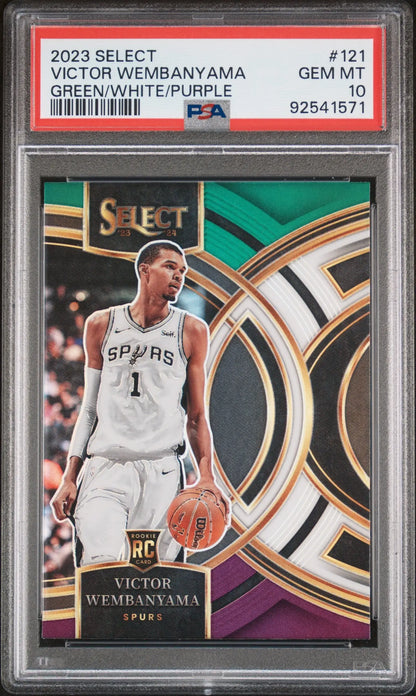 Victor Wembanyama 2023 Select #121 Green/White/Purple PSA 10 Gem Mint - Singles