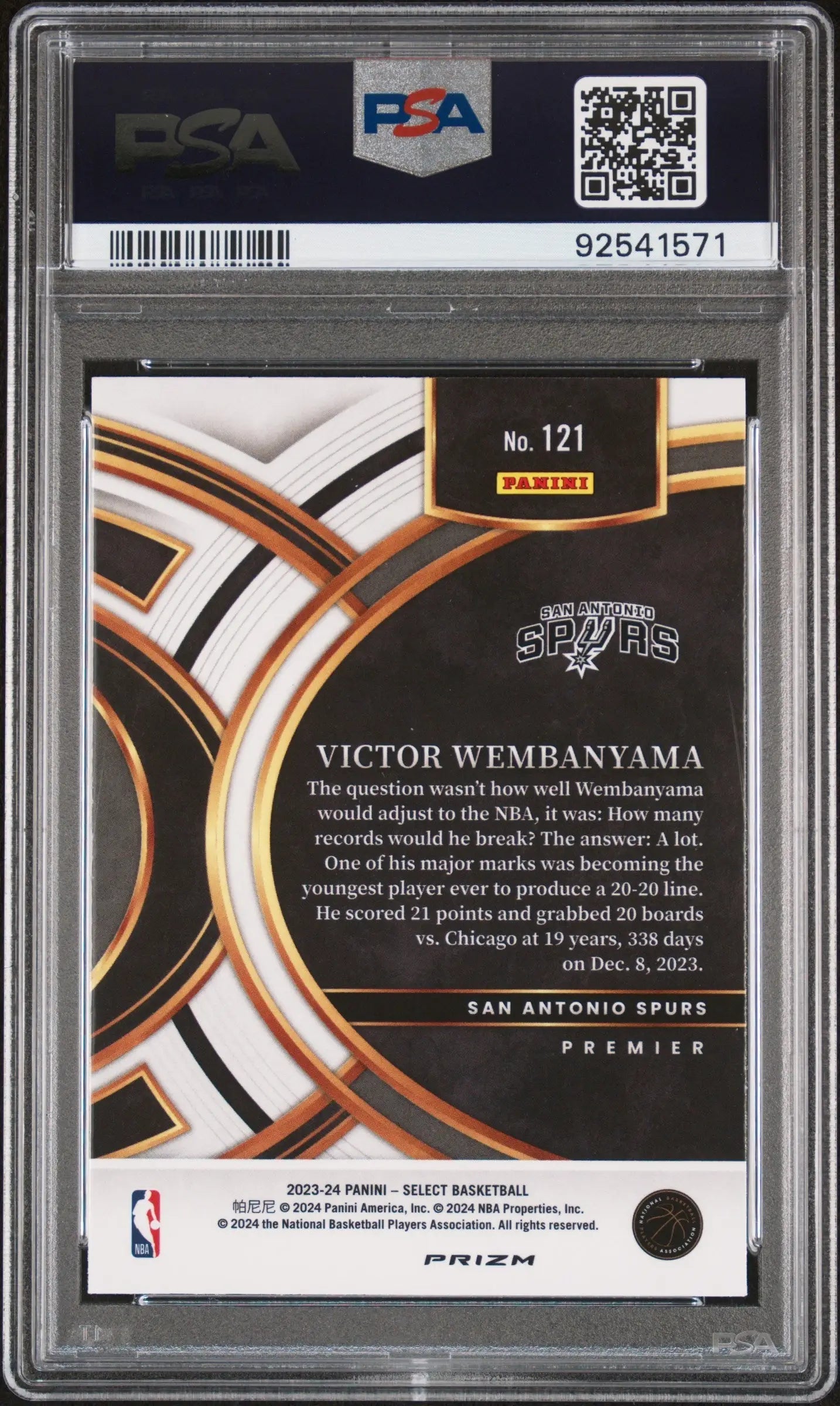Victor Wembanyama 2023 Select #121 Green/White/Purple PSA 10 Gem Mint - Singles