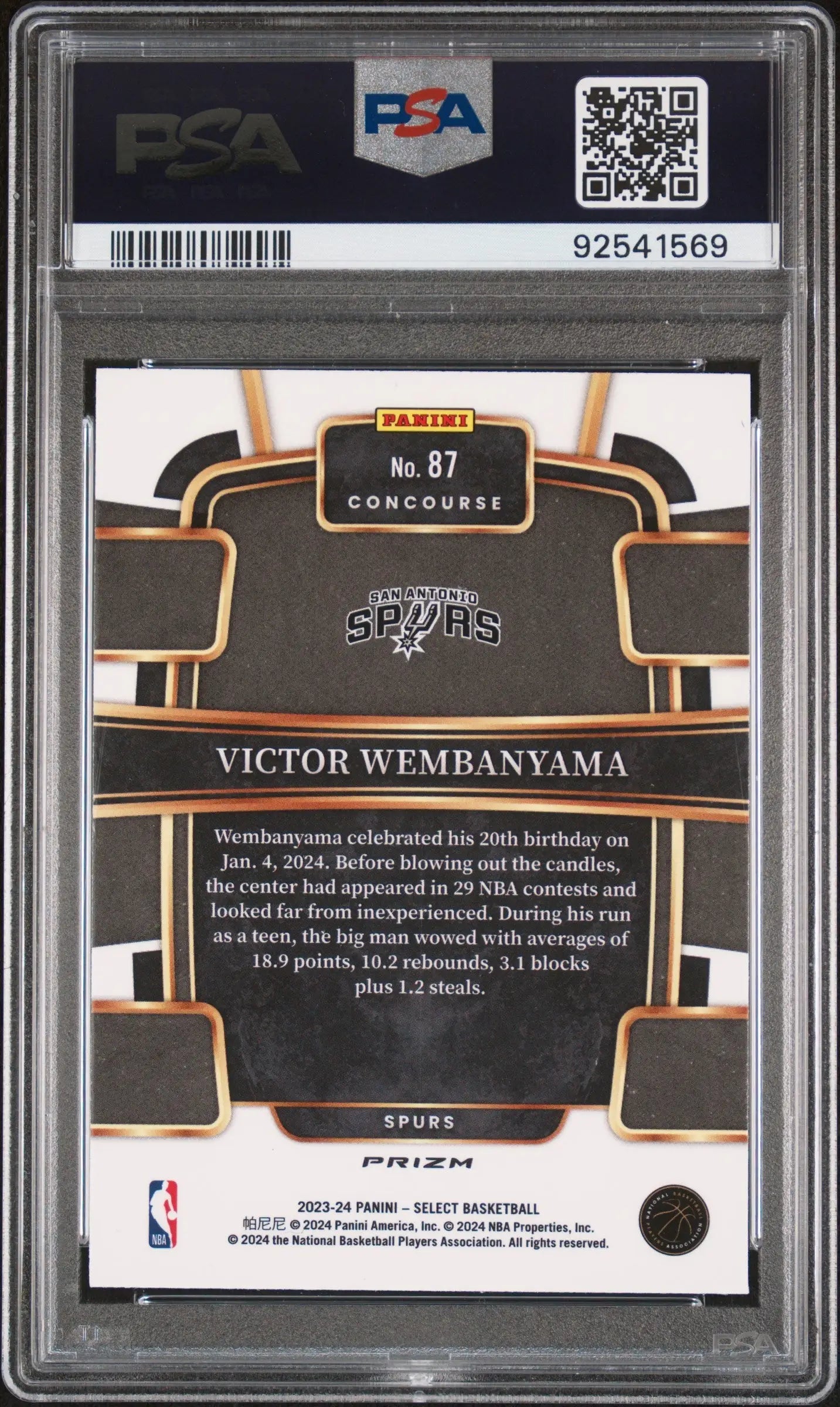 Victor Wembanyama 2023 Select #87 Blue Cracked Ice PSA 10 Gem Mint 1569 - Singles