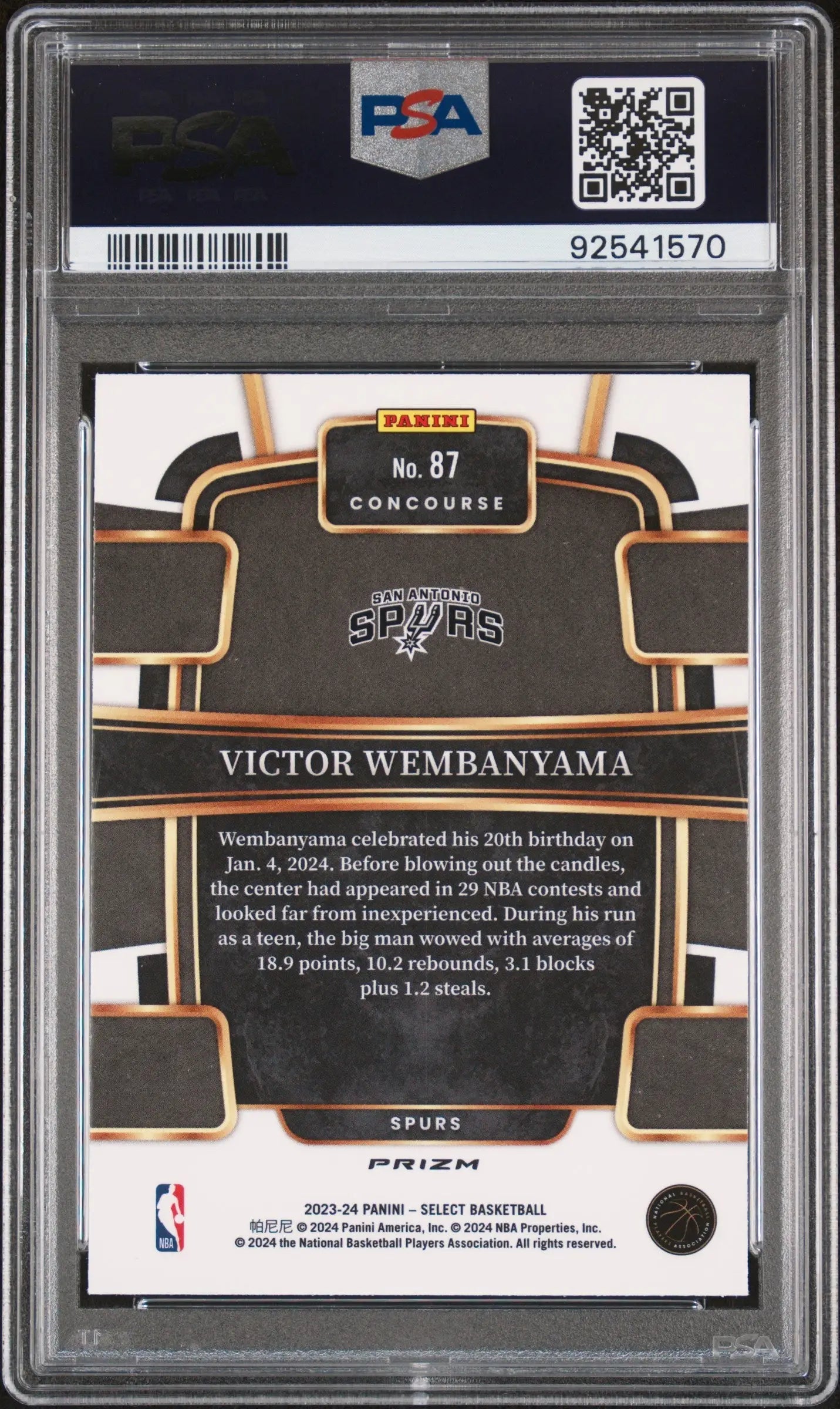 Victor Wembanyama 2023 Select #87 Blue Cracked Ice PSA 10 Gem Mint 1570 - Singles