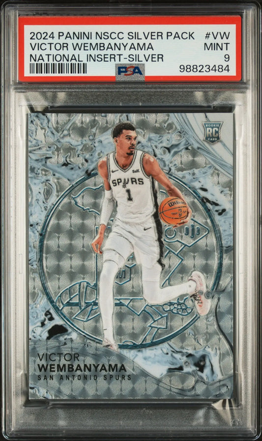 Graded Victor Wembanyama rookie card from Panini National Silver Pack Insert #9/10 PSA 9 Mint