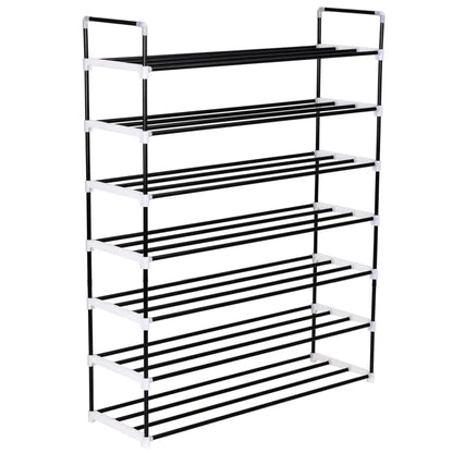 vidaXL 1/4/7x Shoe Rack with 7 Shelves Metal and Plastic Black Storage Stand - Home & Garden > Household Supplies >