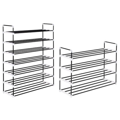 vidaXL 1/4/7x Shoe Rack with 7 Shelves Metal and Plastic Black Storage Stand - 4 piece - Home & Garden > Household