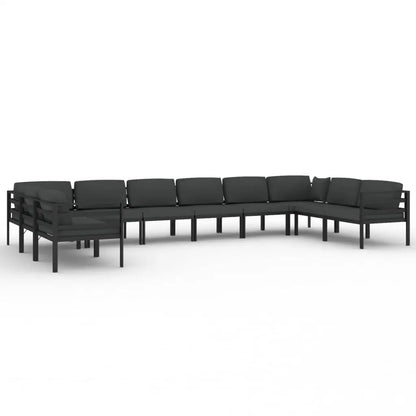 vidaXL 10 Piece Patio Lounge Set with Cushions Aluminum Anthracite - Lounge Set