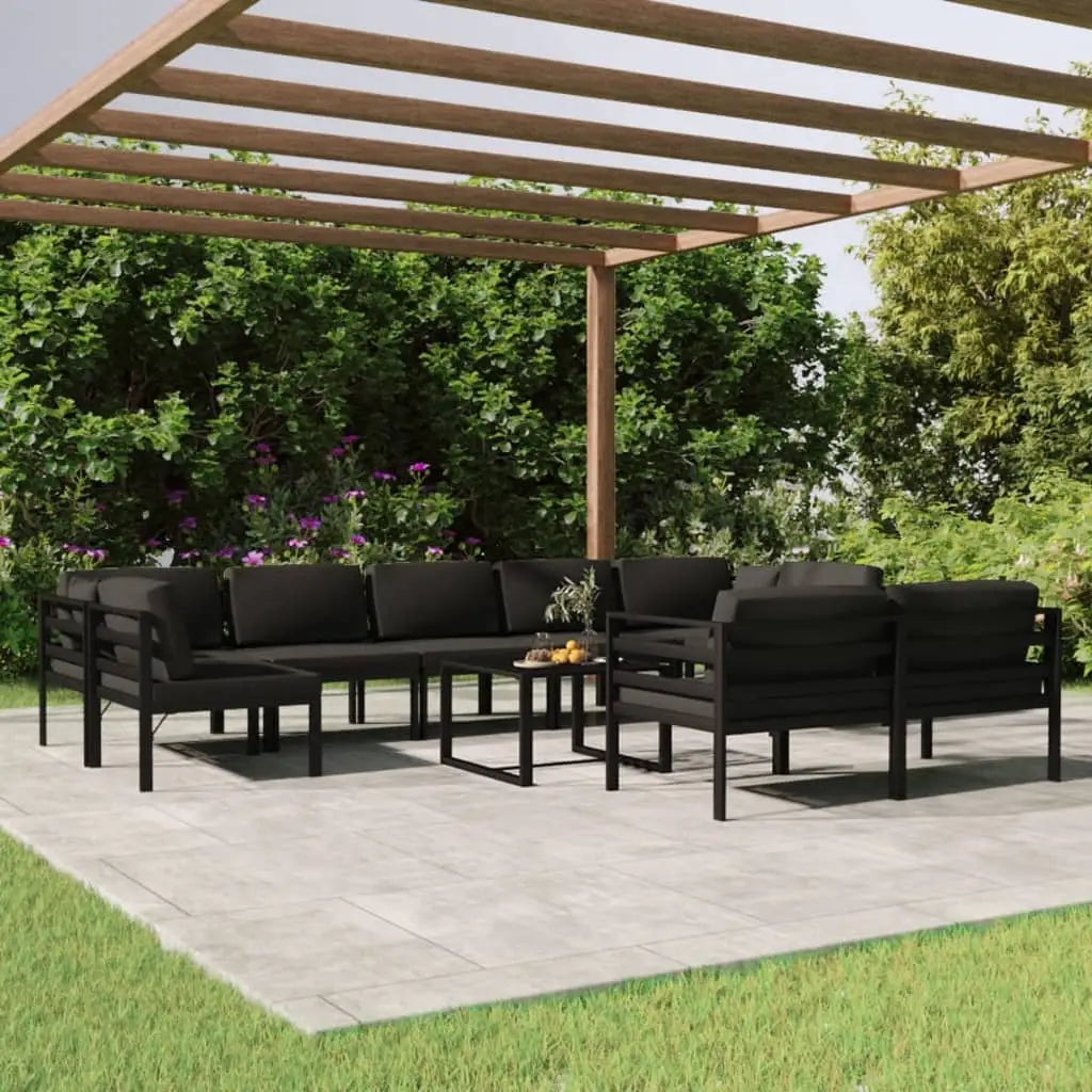 vidaXL 10 Piece Patio Lounge Set with Cushions Aluminum Anthracite - Patio Lounge Set