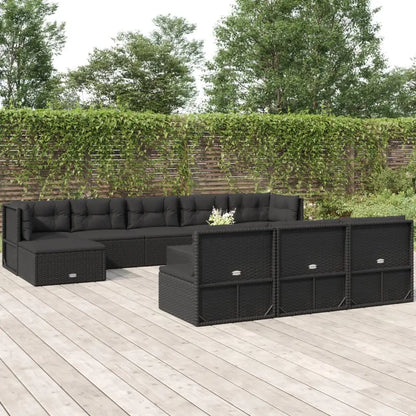 vidaXL 10 Piece Patio Lounge Set with Cushions Black Poly Rattan - Outdoor Lounge Set
