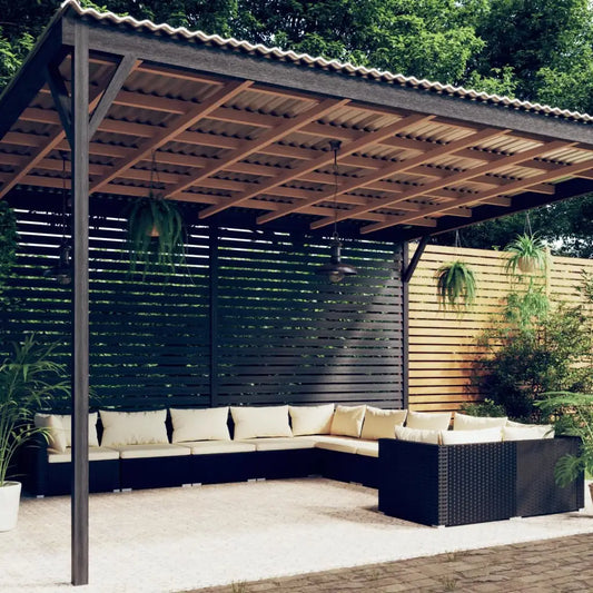 vidaXL 10 Piece Patio Lounge Set with Cushions Poly Rattan Black - Outdoor Furniture Set