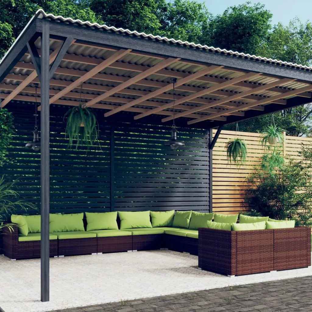 vidaXL 10 Piece Patio Lounge Set with Cushions Poly Rattan Brown - Lounge Set