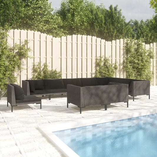 vidaXL 10 Piece Patio Lounge Set with Cushions Poly Rattan Dark Gray - Patio Lounge Set