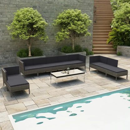 vidaXL 10 Piece Patio Lounge Set with Cushions Poly Rattan Gray - Furniture > Outdoor Furniture > Outdoor Furniture Sets