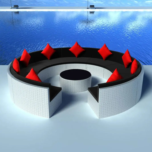 vidaXL 10 Piece Patio Lounge Set with Cushions Poly Rattan White - Outdoor Furniture Set