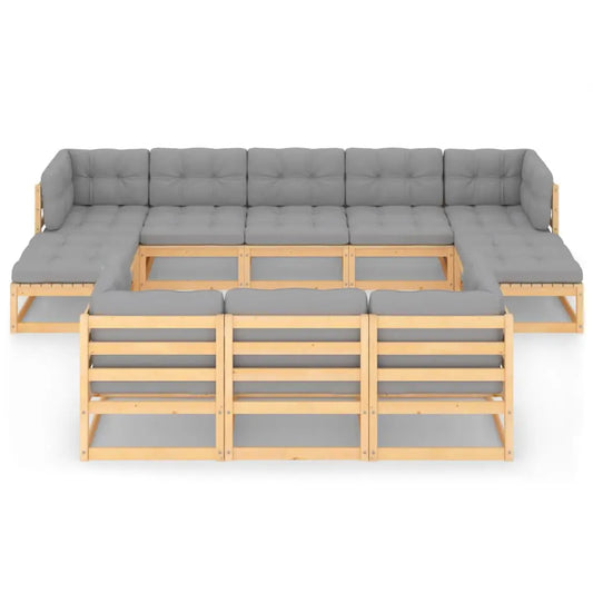 vidaXL 10 Piece Patio Lounge Set with Cushions Solid Wood Pine - Lounge Set