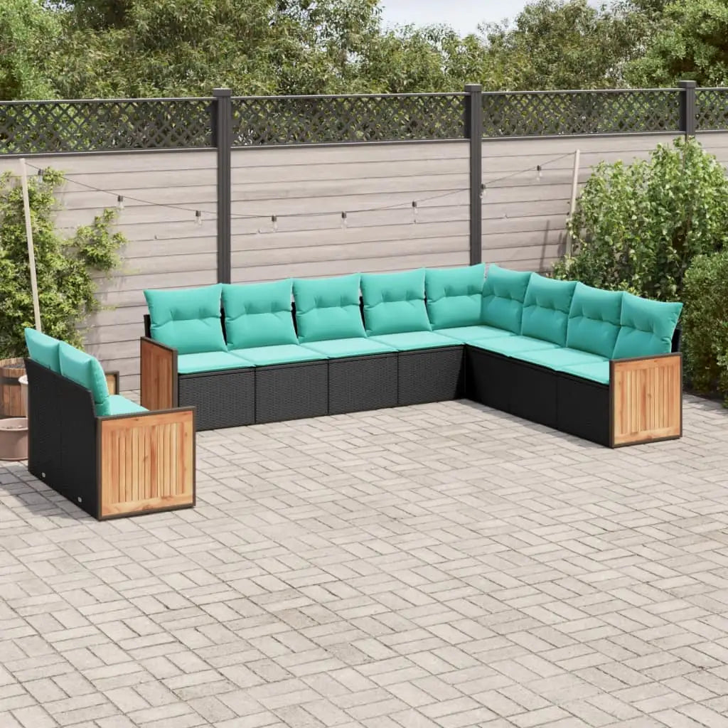 vidaXL 10 Piece Patio Sofa Set with Cushions Black Poly Rattan - Outdoor Sofa Set