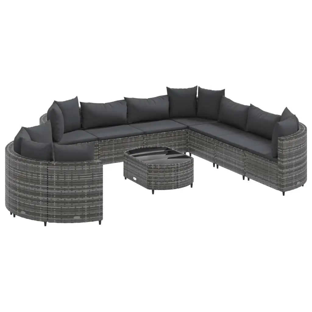 vidaXL 10 Piece Patio Sofa Set with Cushions Black Poly Rattan - Outdoor Furniture Set