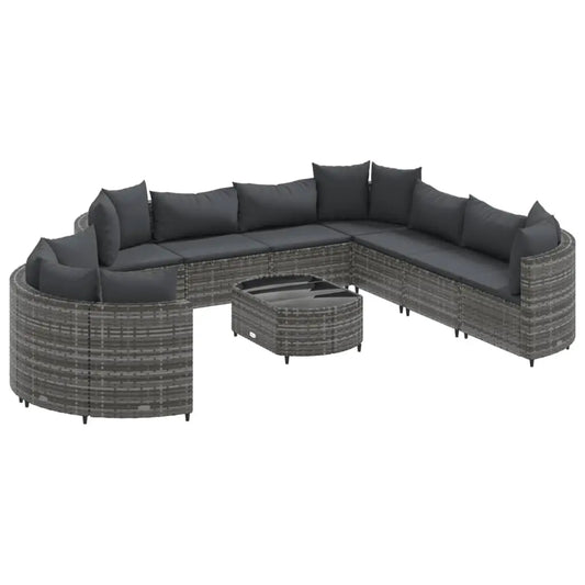 vidaXL 10 Piece Patio Sofa Set with Cushions Black Poly Rattan - Outdoor Furniture Set