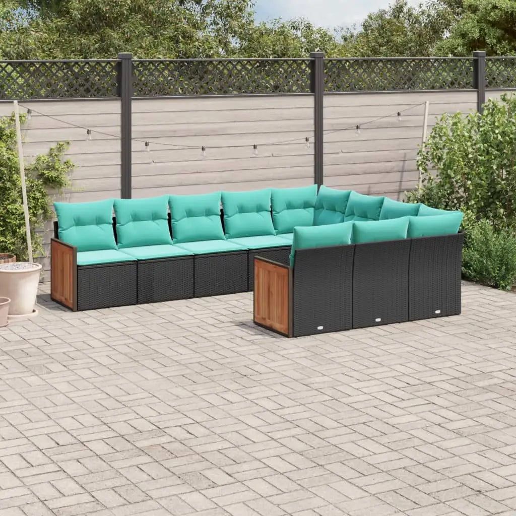 vidaXL 10 Piece Patio Sofa Set with Cushions Black Poly Rattan - Sofa Set
