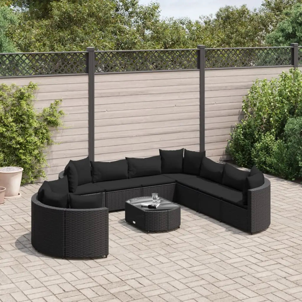 vidaXL 10 Piece Patio Sofa Set with Cushions Black Poly Rattan - Outdoor Furniture Set