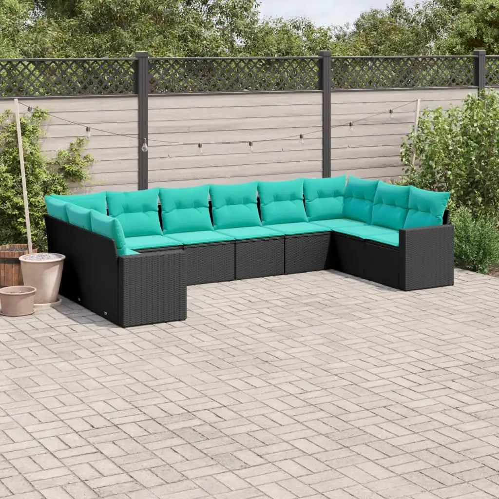 vidaXL 10 Piece Patio Sofa Set with Cushions Black Poly Rattan - Sofa Set