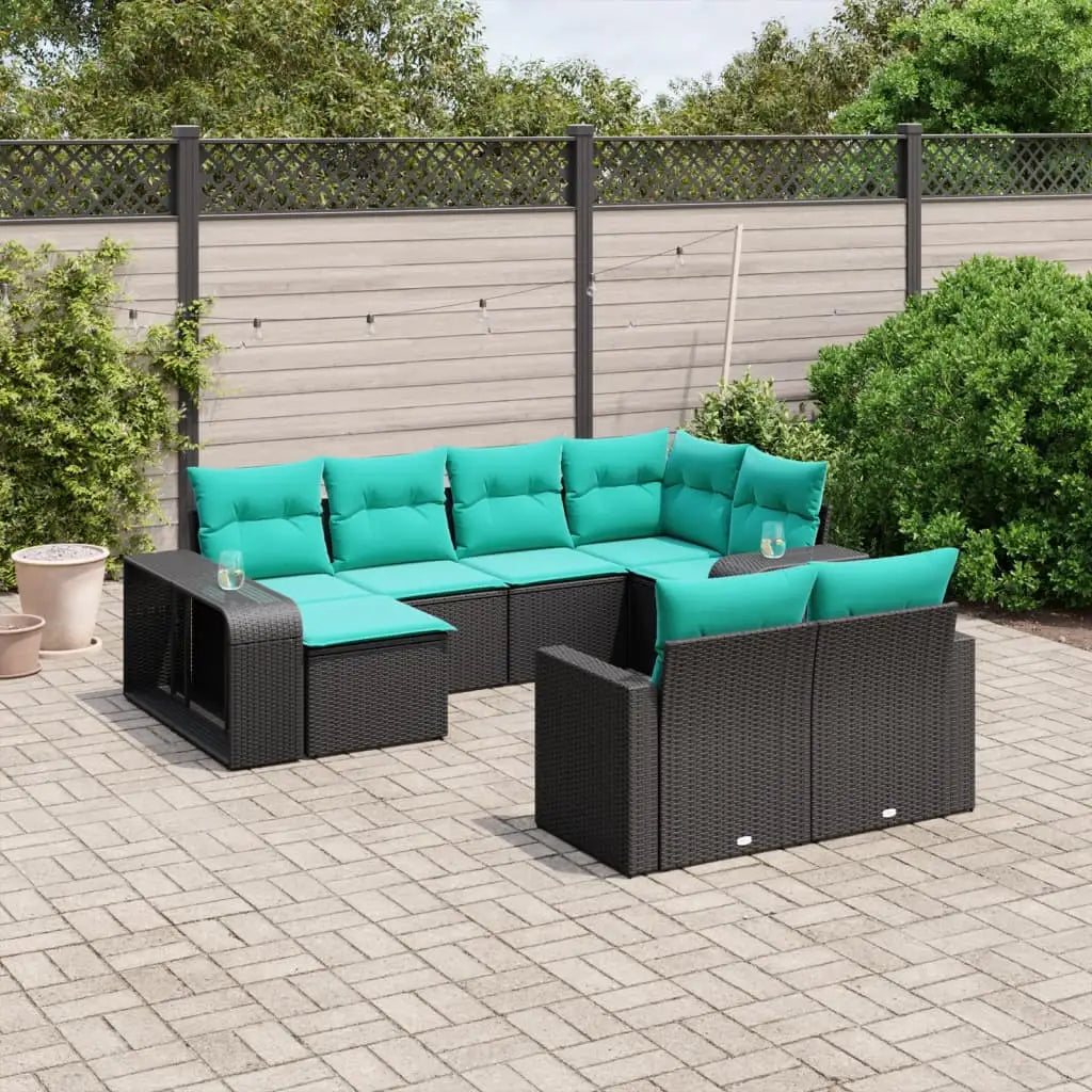vidaXL 10 Piece Patio Sofa Set with Cushions Black Poly Rattan - Black / 10 piece - Outdoor Sofa Set