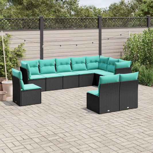 vidaXL 10 Piece Patio Sofa Set with Cushions Black Poly Rattan - Outdoor Sofa Set