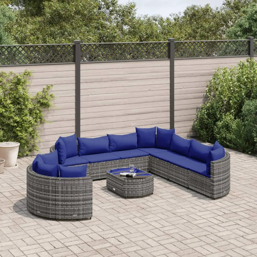 vidaXL 10 Piece Patio Sofa Set with Cushions Black Poly Rattan - Outdoor Furniture Set