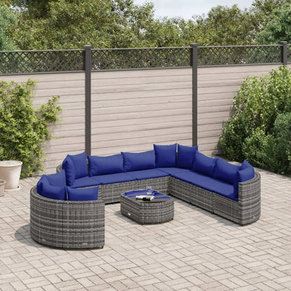 vidaXL 10 Piece Patio Sofa Set with Cushions Black Poly Rattan - Outdoor Furniture Set