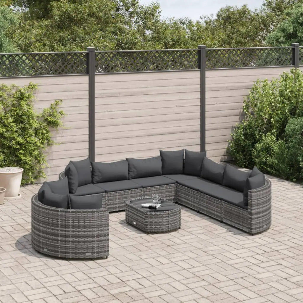 vidaXL 10 Piece Patio Sofa Set with Cushions Black Poly Rattan - Gray / 10 piece - Outdoor Furniture Set