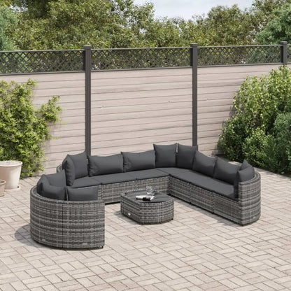 vidaXL 10 Piece Patio Sofa Set with Cushions Black Poly Rattan - Gray / 10 piece - Outdoor Furniture Set