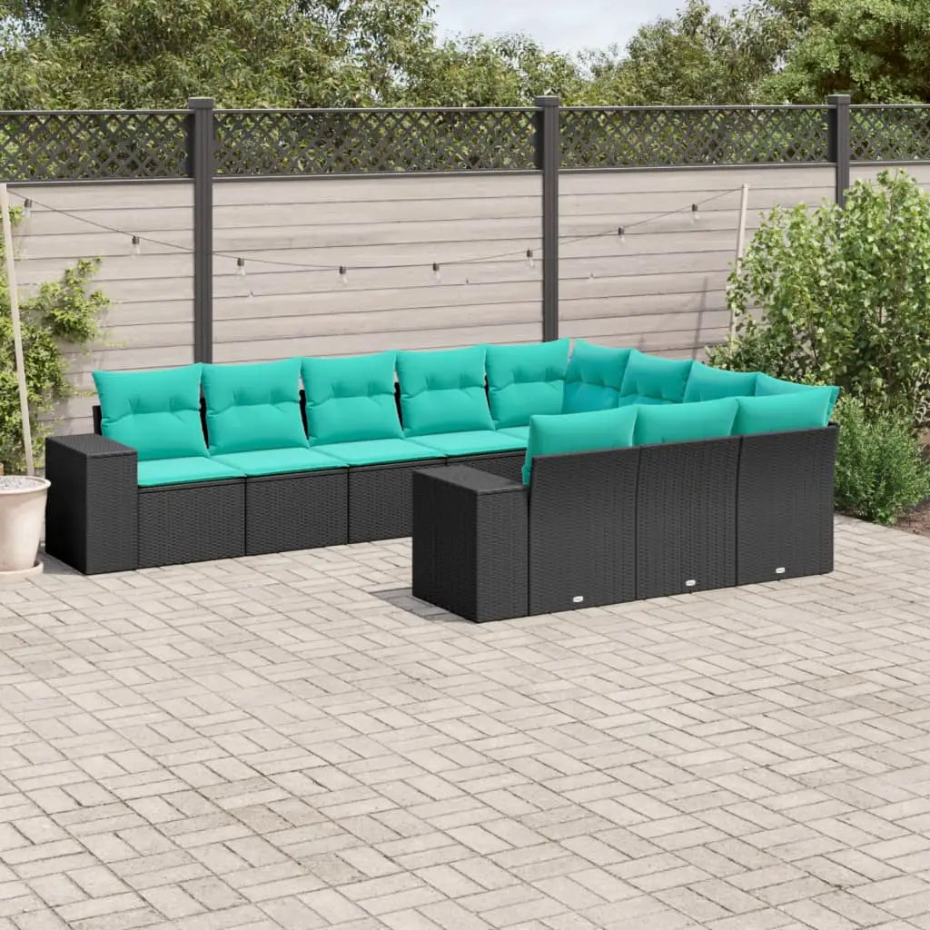 vidaXL 10 Piece Patio Sofa Set with Cushions Black Poly Rattan - Outdoor Sofa Set