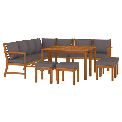 vidaXL 11 Piece Patio Dining Set with Cushions Solid Wood Acacia - Dining Set
