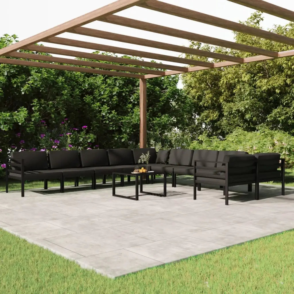 vidaXL 11 Piece Patio Lounge Set with Cushions Aluminum Anthracite - Patio Lounge Set