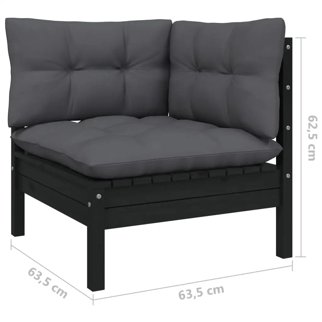 vidaXL 11 Piece Patio Lounge Set with Cushions Black Pinewood - Lounge Set