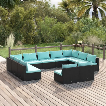 vidaXL 11 Piece Patio Lounge Set with Cushions Black Poly Rattan - Lounge Set