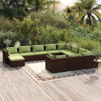 vidaXL 11 Piece Patio Lounge Set with Cushions Poly Rattan Brown - Outdoor Lounge Set