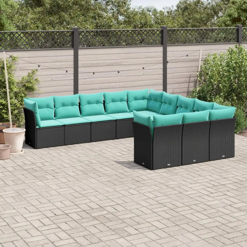 vidaXL 11 Piece Patio Sofa Set with Cushions Black Poly Rattan - Outdoor Sofa Set