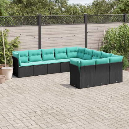 vidaXL 11 Piece Patio Sofa Set with Cushions Black Poly Rattan - Outdoor Sofa Set