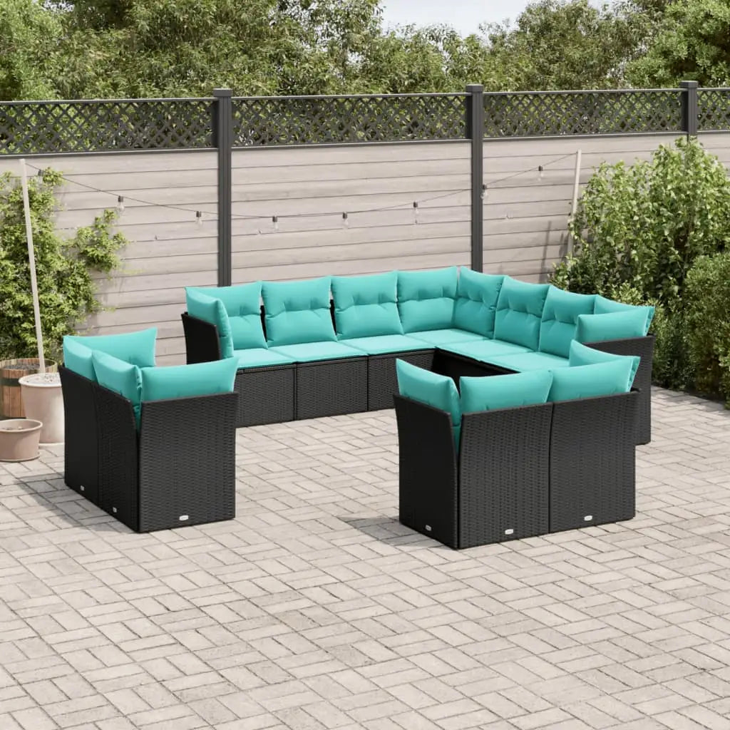 vidaXL 11 Piece Patio Sofa Set with Cushions Black Poly Rattan - Outdoor Sofa Set