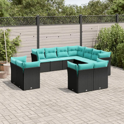 vidaXL 11 Piece Patio Sofa Set with Cushions Black Poly Rattan - Outdoor Sofa Set
