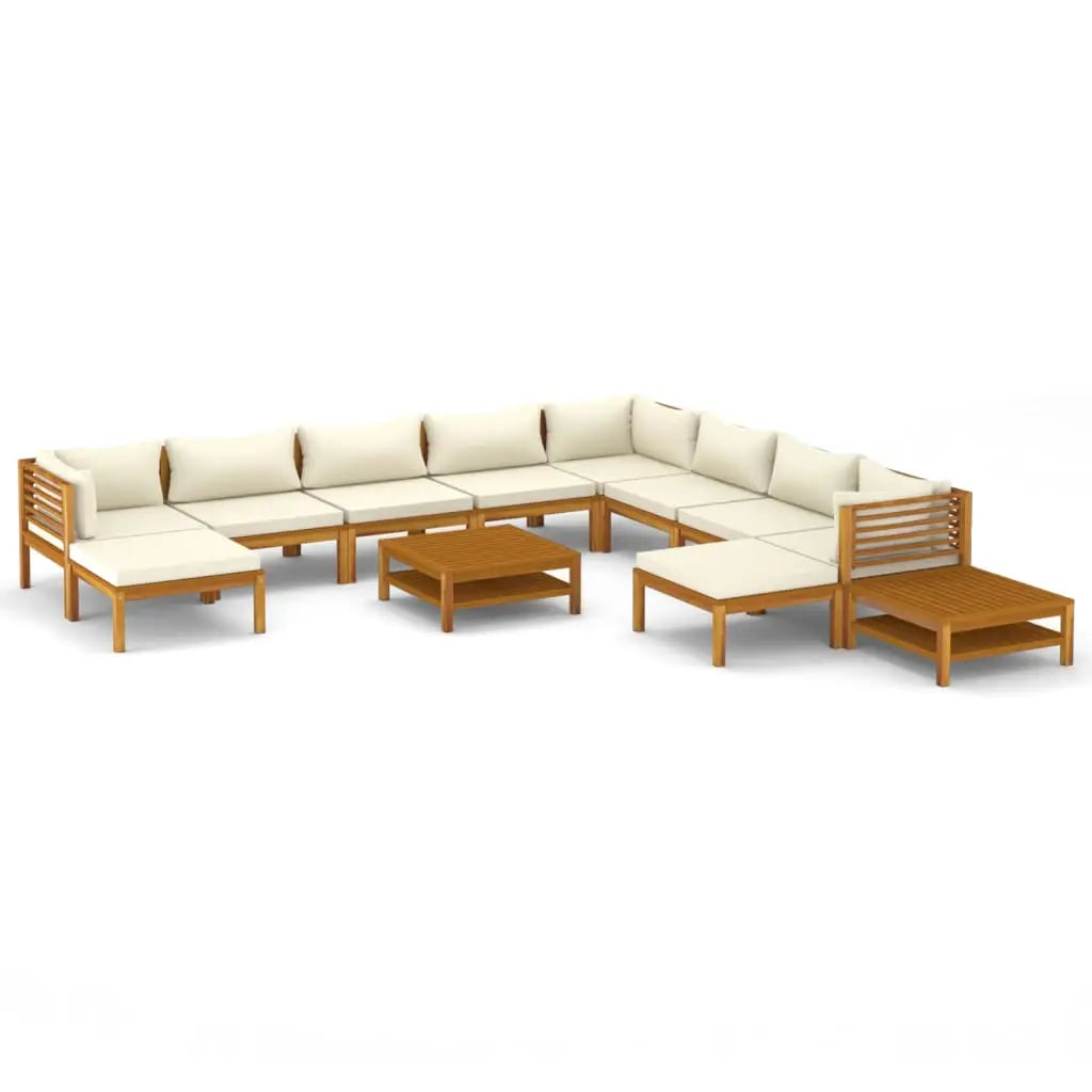 vidaXL 12 Piece Patio Lounge Set with Cream Cushion Solid Acacia Wood - Furniture > Outdoor Furniture > Outdoor
