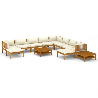 vidaXL 12 Piece Patio Lounge Set with Cream Cushion Solid Acacia Wood - Furniture > Outdoor Furniture > Outdoor